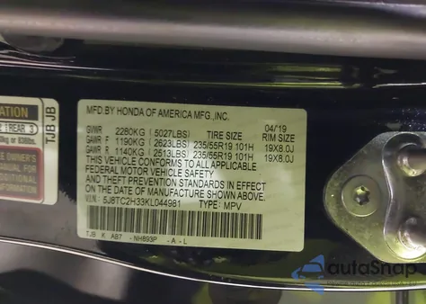 2019 Acura Rdx Standard z USA, uszkodzony, nr VIN 5J8TC2H33KL044981